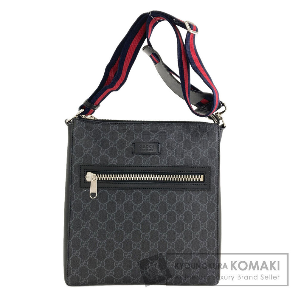 Gucci GG Supreme flat messenger bag canvas black leather